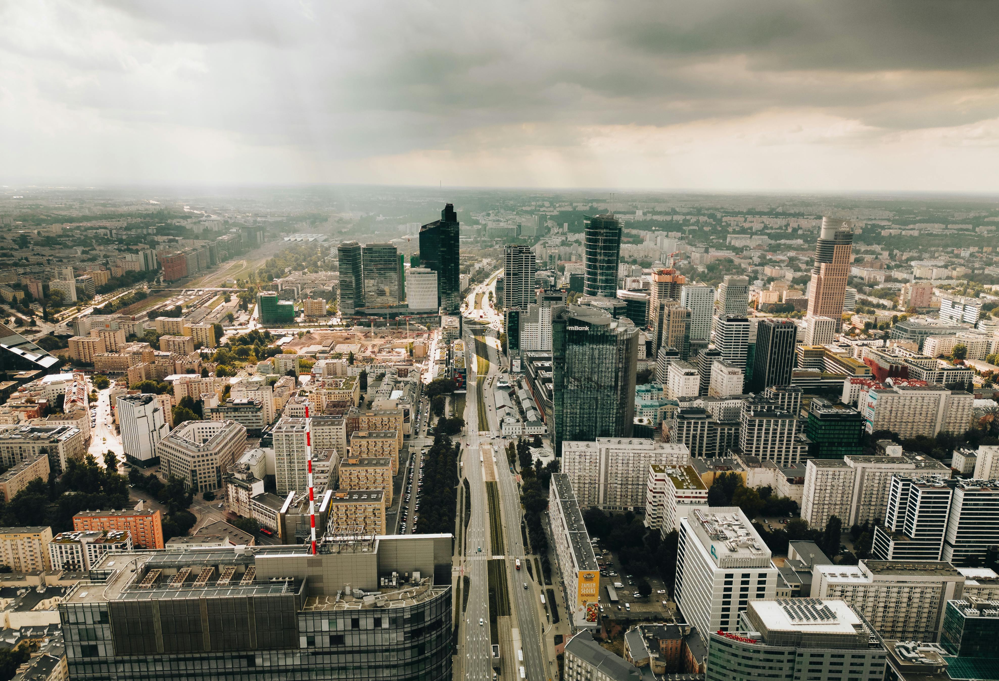 aerial view warsaw downtown poland