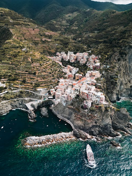 Town on Rocks on Sea Coast