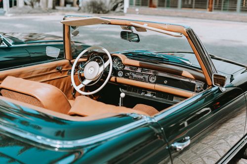 Free Classic Mercedes convertible interior, an elegant blend of vintage aesthetics and modern luxury. Stock Photo