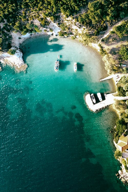 Drone Shot of Island Shore along Turquoise Sea