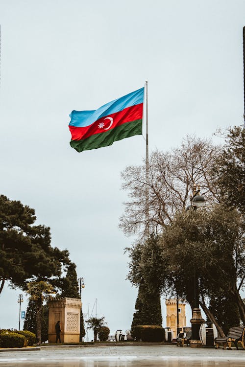 Azerbaijani Flag on the Square in the Park