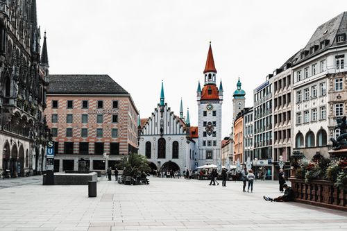 Free A bustling town square at Marienplatz, showcasing historic architecture in Munich, Germany. Stock Photo