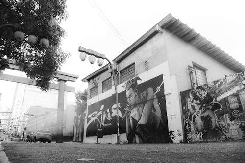 Monochrome Photography of Graffiti Wall