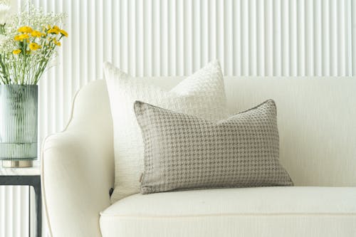 Free Cushions on a White Sofa  Stock Photo