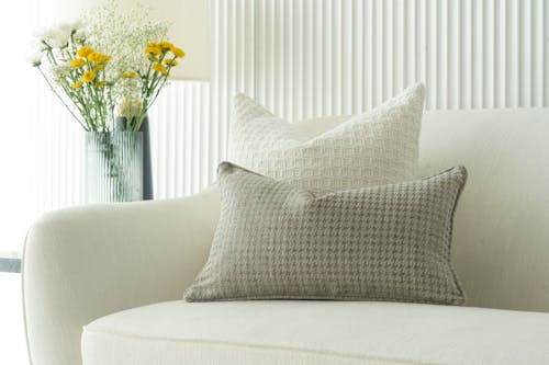 Free Cushions on a White Sofa  Stock Photo