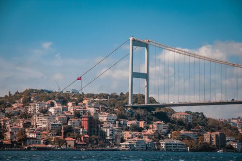 Free Scenic view of Fatih Sultan Mehmet Bridge spanning the Bosporus Strait in Istanbul, Turkey. Stock Photo