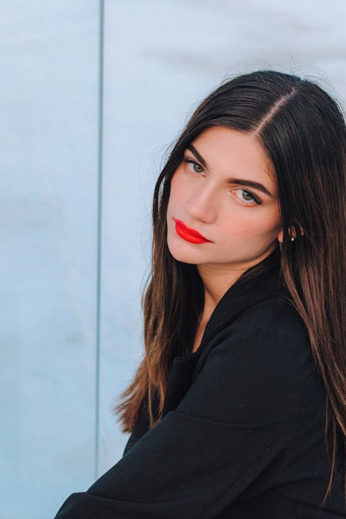 Portrait of Brunette Woman With Red Lipstick