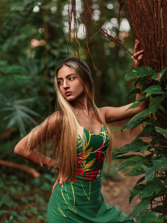 Woman Wearing Green Dress in Forest Free Stock Photo Woman Wearing Green Dress in Forest Free Stock Photo