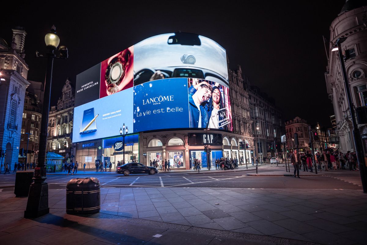Illuminated billboards at Piccadilly Circus, London