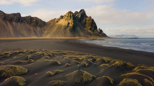 Free Breathtaking view of Vestrahorn mountain at Stokksnes beach in Iceland, showcasing the rugged landscape. Stock Photo