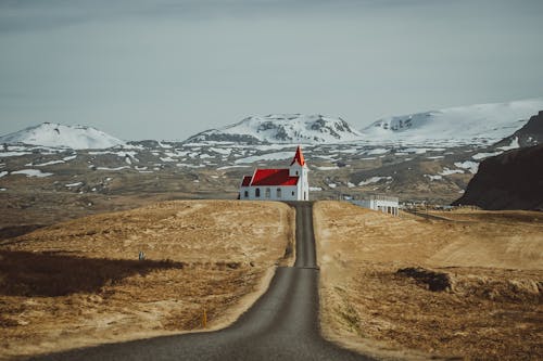 Road towards Ingjaldsholl Church on Iceland