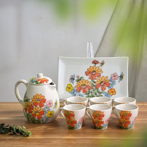 Free Hand Painted Porcelain Tea Set Stock Photo