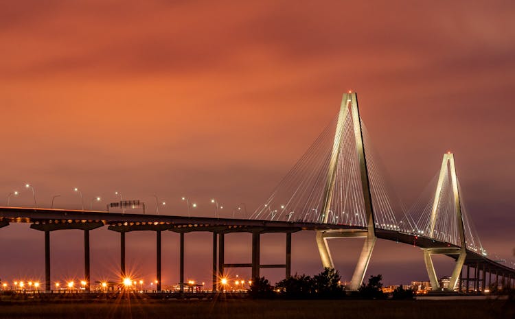 Arthur Ravenel Jr. Bridge In South Carolina At Sunset