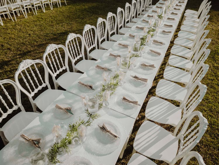 Decorated Table On Garden Wedding Reception