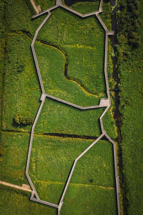 Aerial View of a Walkway on the Marsh 