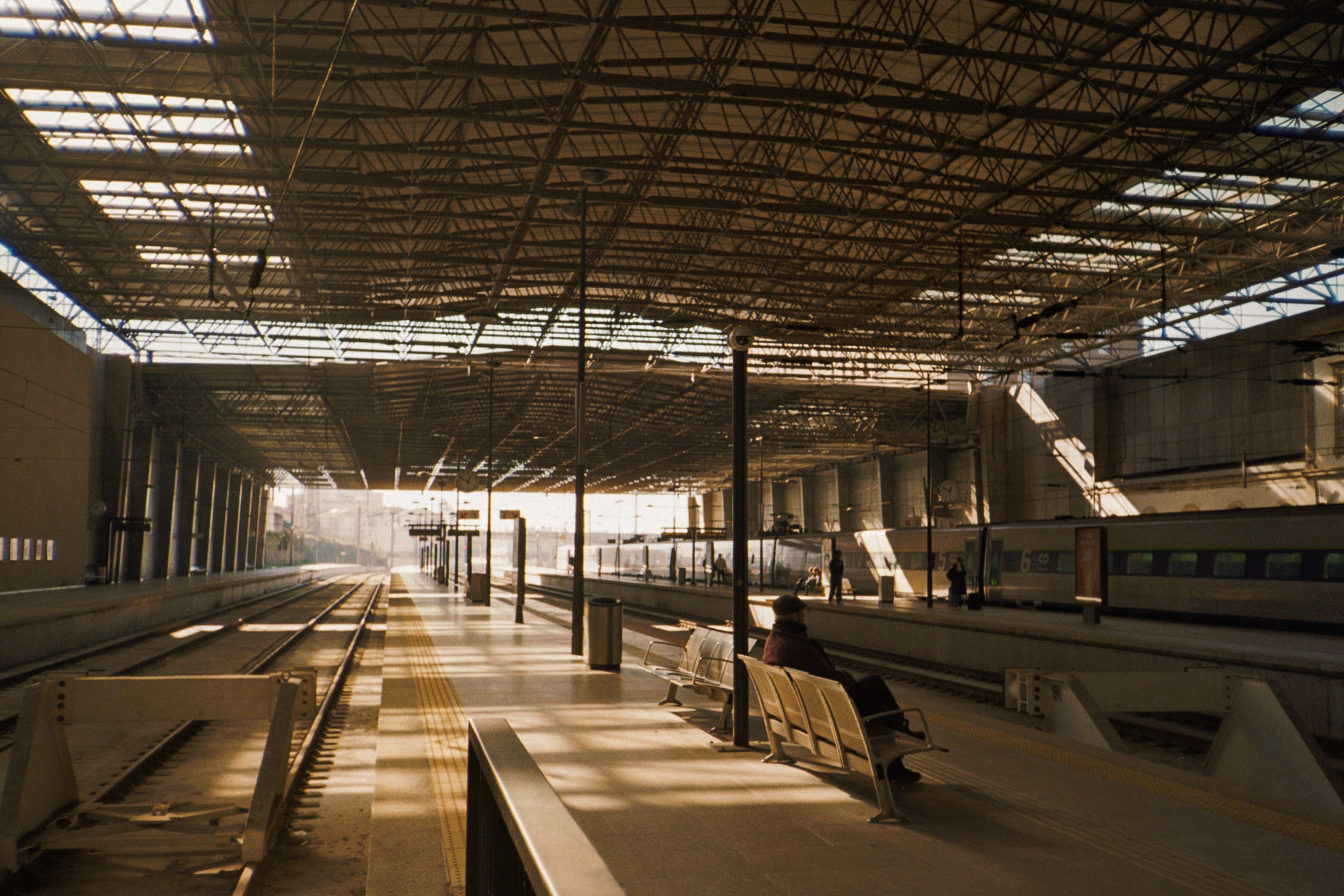 Modern Alfa Pendular high-speed train at a station in Portugal