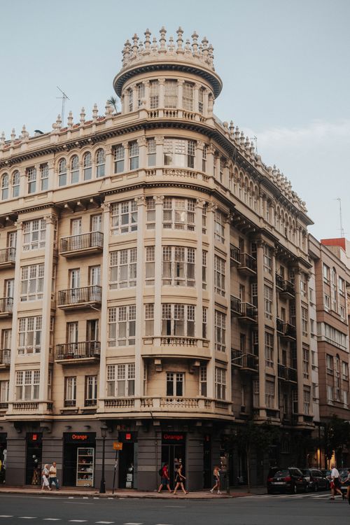 Free Elegant historic building facade in A Coruña's urban landscape, capturing architectural beauty. Stock Photo