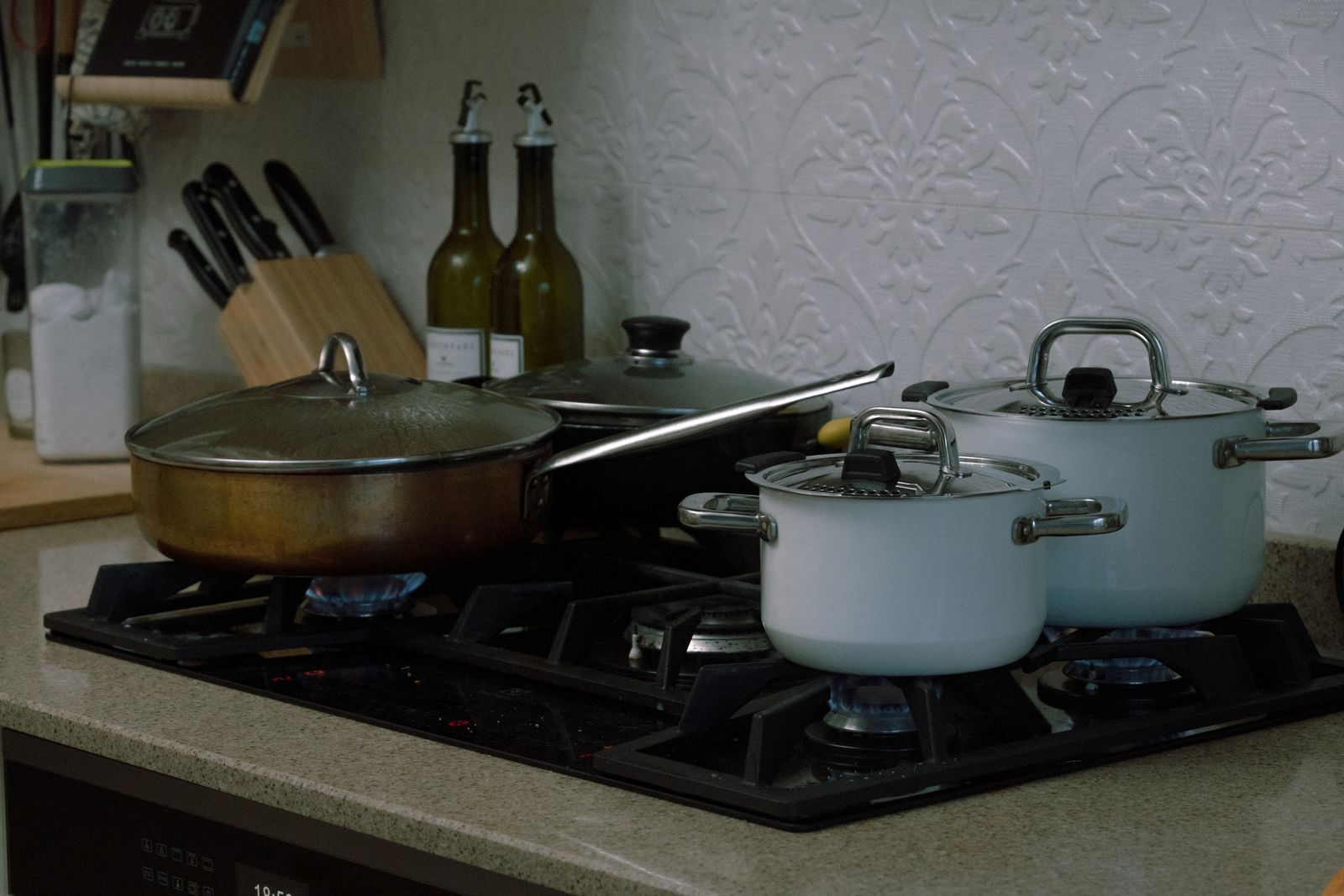 Pots and pans on a gas stove