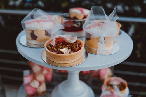 Free Gourmet pastries elegantly displayed on a serving tray, ideal for special occasions. Stock Photo