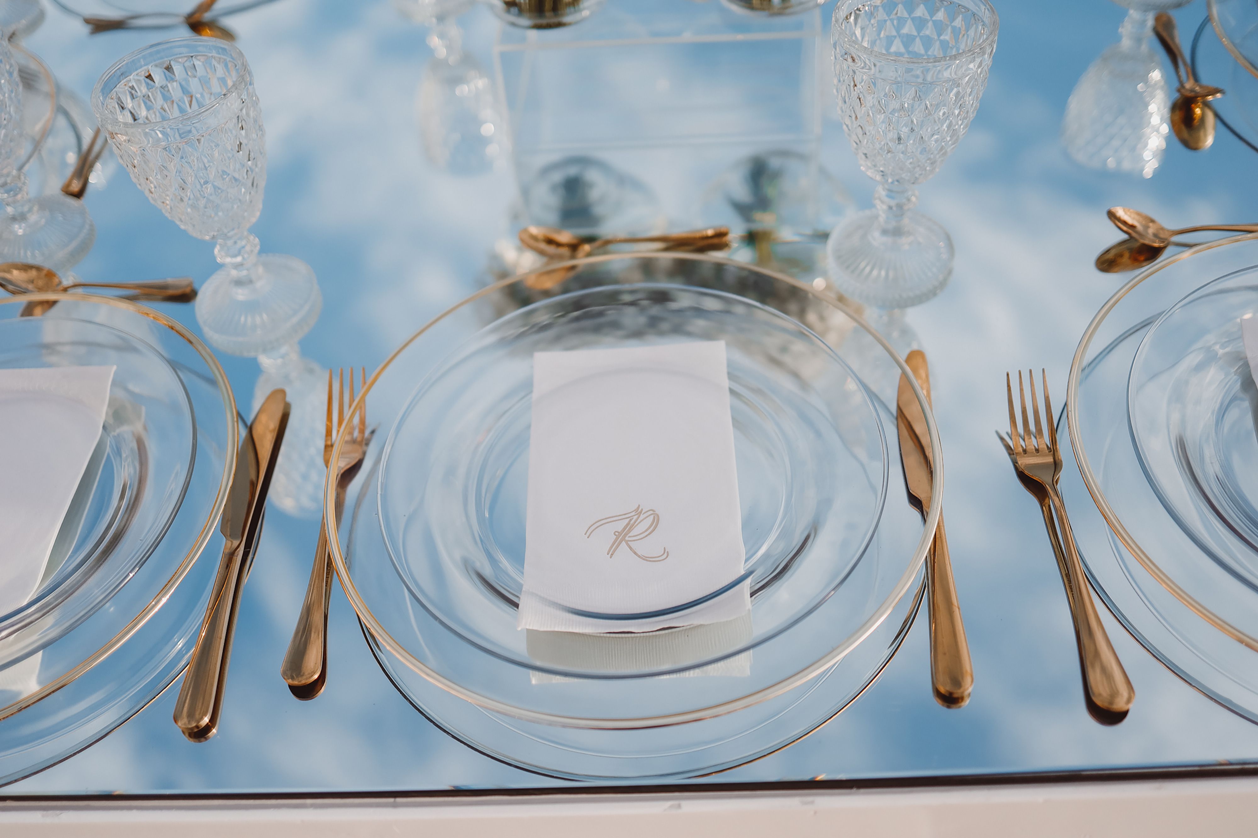 Gold rim glass charger plate