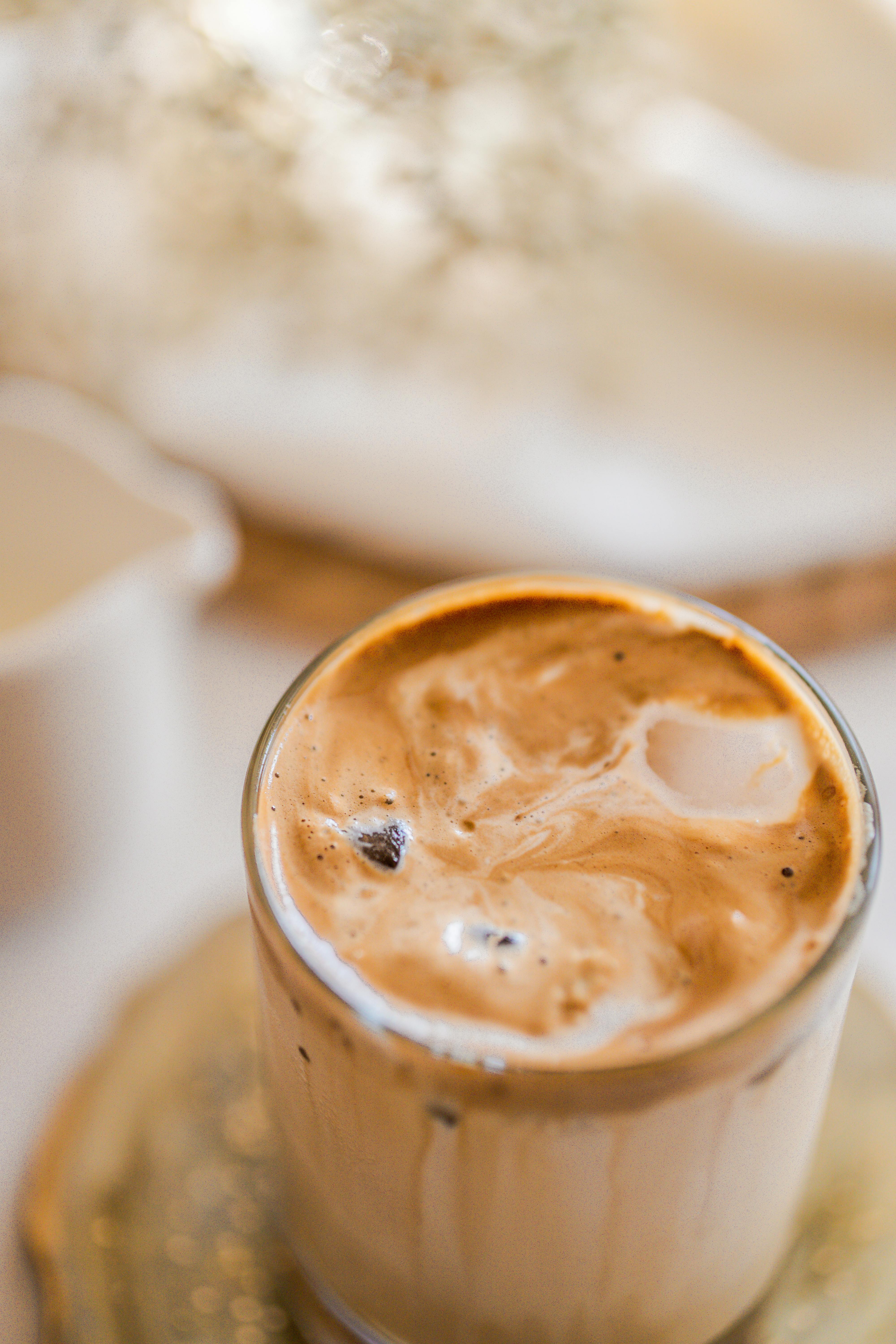 close up of coffee glass with ice