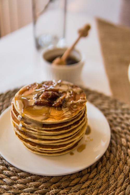 Free Stack of Pancakes with Toffee Sauce Stock Photo