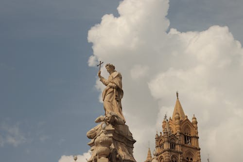 Statue and Tower of Palermo Cathedral