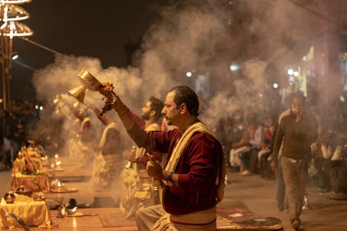 Men with Incense in Hindu Ritual