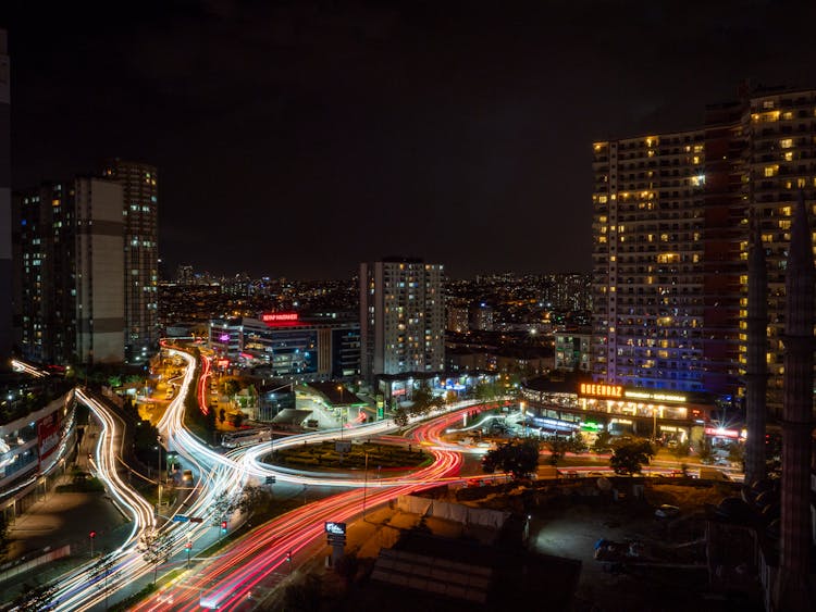 Lights On Streets In Istanbul At Night