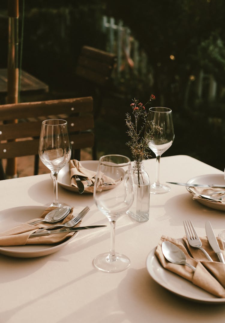 Table Set For Dinner In A Restaurant