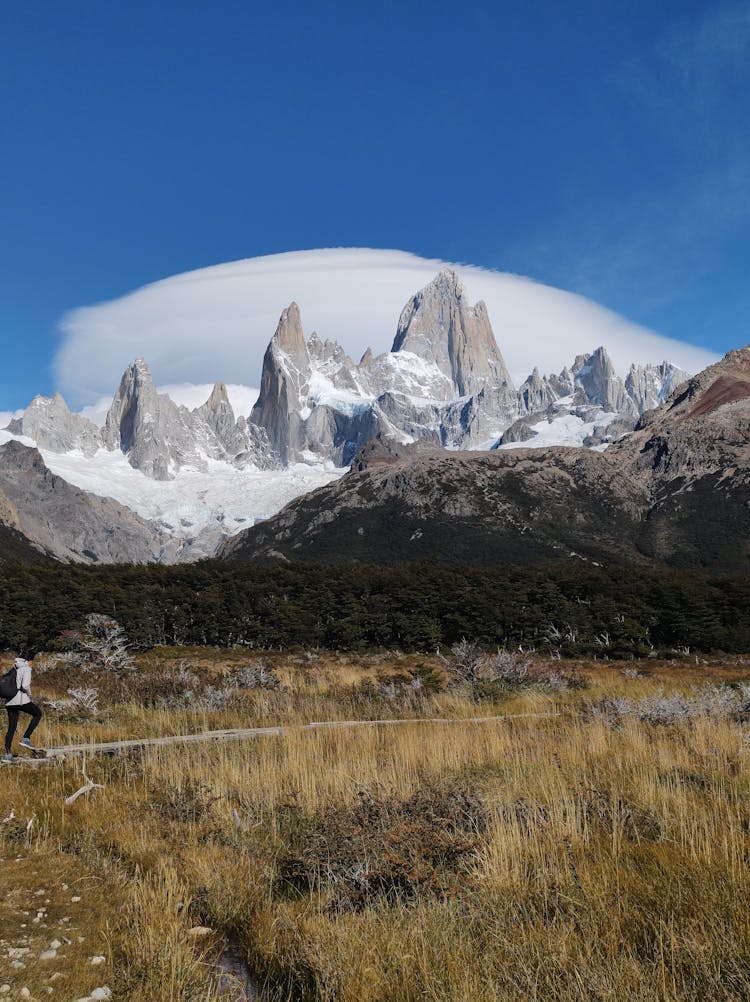 Person Hiking In The Area Of Mount Fitz Roy