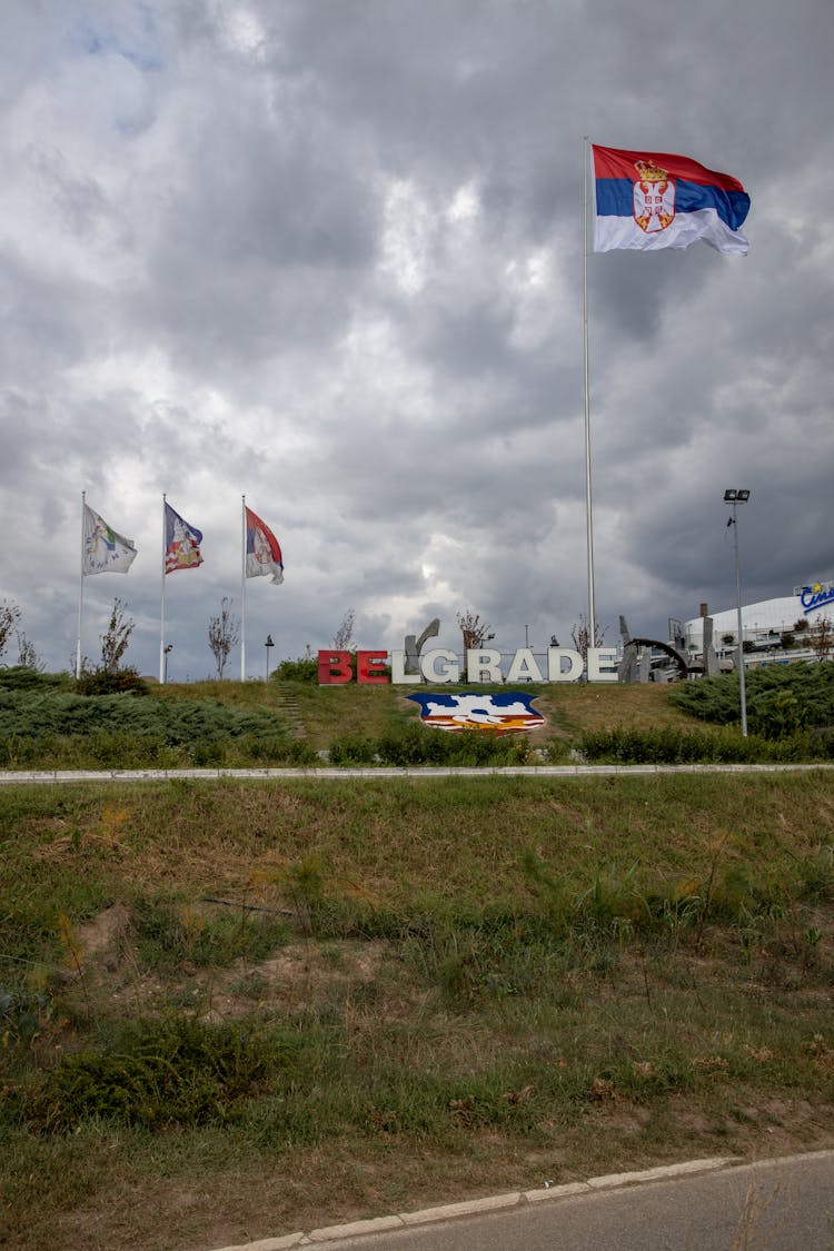 Serbian Flag By Airport