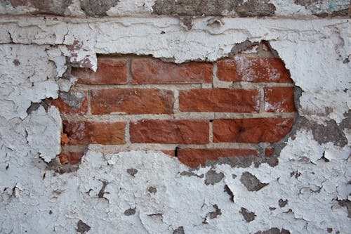 Cracked, White Wall with Bricks