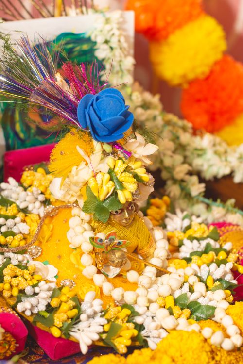 Free Colorful Hindu altar decorated with flowers, symbolizing spirituality and celebration. Stock Photo
