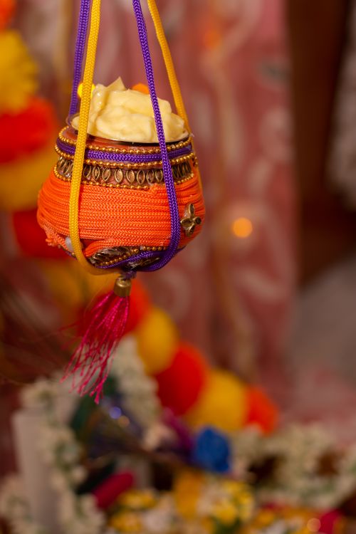 Free Vibrant handmade pot used in Hindu religious offerings and decorations. Stock Photo