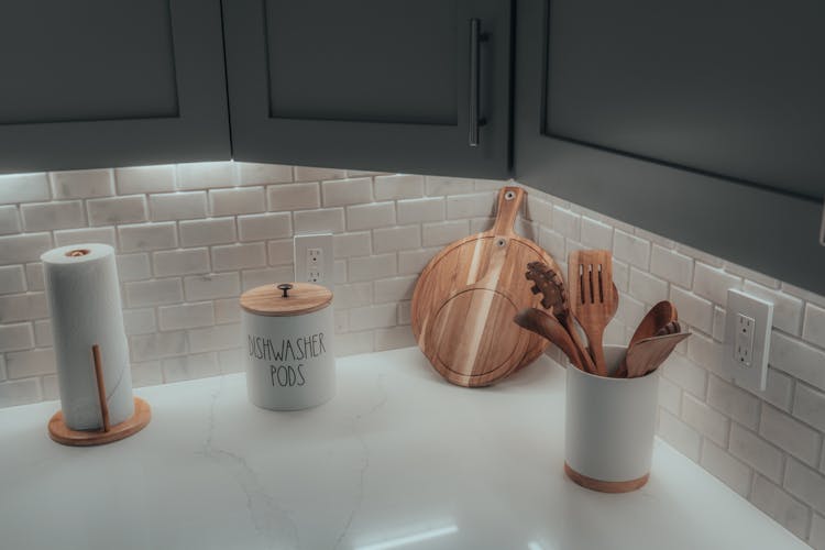 Illuminated Kitchen Counter With Kitchenware