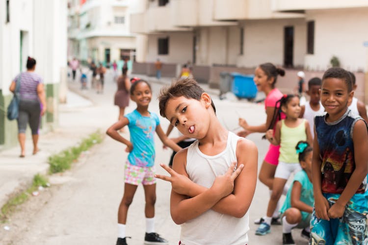 Group Of Kids On Street In Havana, Cuba