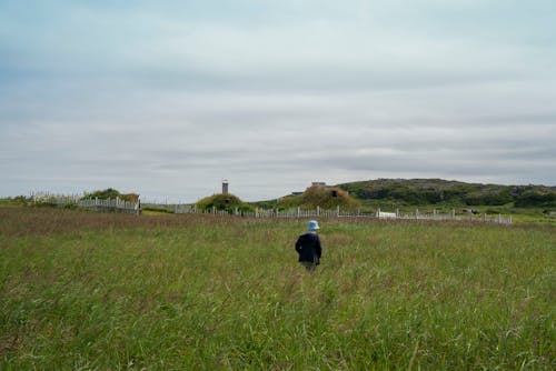 Person Walking in a Grass Field