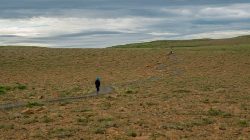 People Hiking in the Grassland