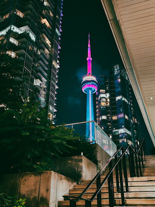 Illuminated CN Tower in Toronto at Night