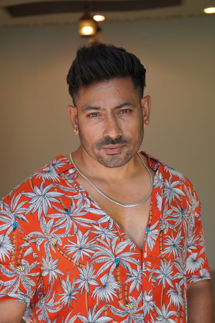 Muscular Man In A Tropical Shirt