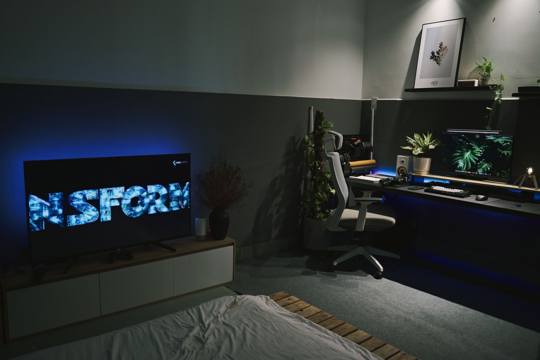 LED strip behind television ambient lighting