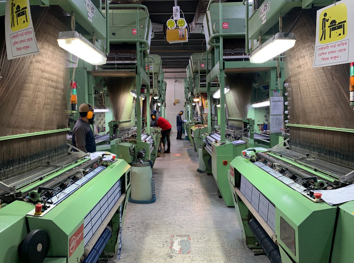 Weaving machines on a textile production line in Narayanganj, Bangladesh