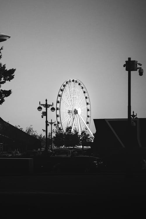 Black and White Photo of a Ferris Wheel