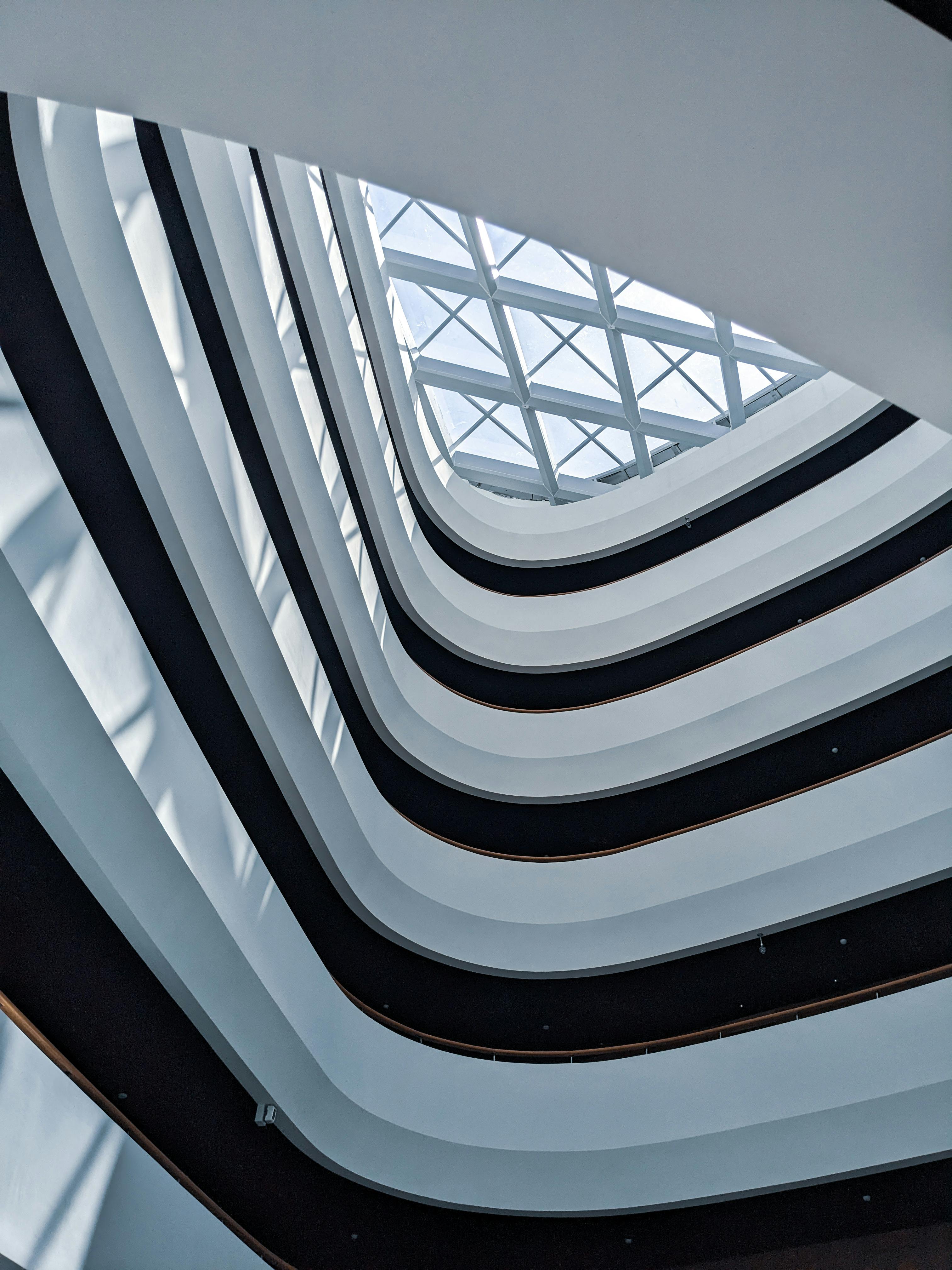Angular view of modern architecture in a building in Guangzhou, China.
