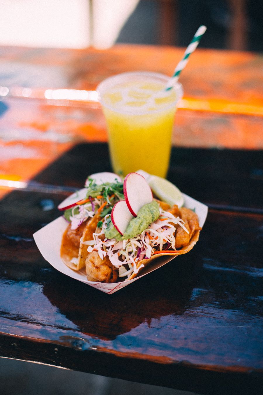 Hotel fish tacos filled with fried catfish and slaw