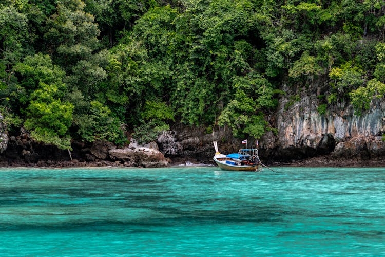 Boat Near Sea Shore On Island In Thailand