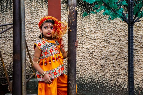 A Little Girl in a Traditional Hindu Outfit 