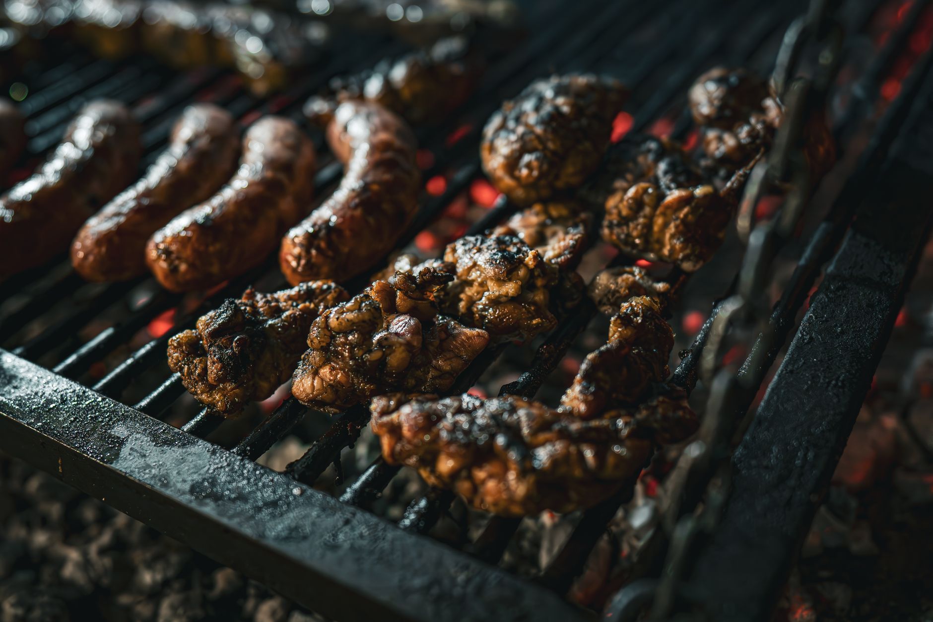 Grilled pork belly with smoky glaze on the barbecue