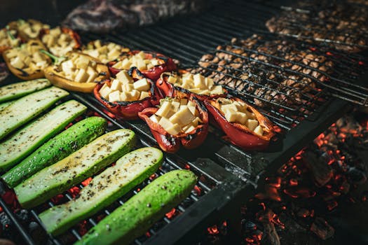 Delicious grilled vegetables and cheese on a barbecue in Punta del Este, Uruguay.